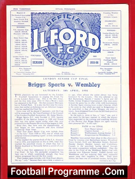 Briggs Sports v Wembley 1956 - Senior Cup Final at Ilford FC