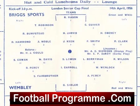 Briggs Sports v Wembley 1956 - Senior Cup Final at Ilford FC