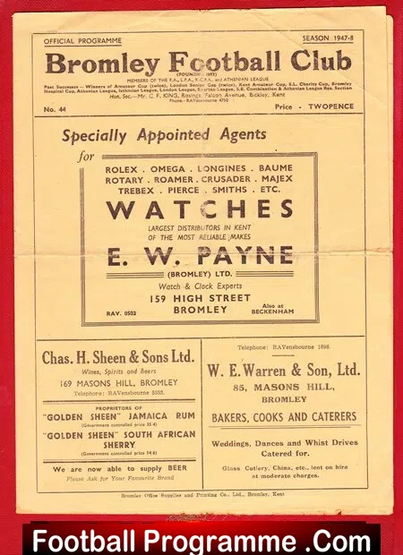 Bromley v Barking 1947 – Reserves Match 1940s