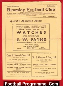 Bromley v Barking 1947 - Reserves Match 1940s - football programme