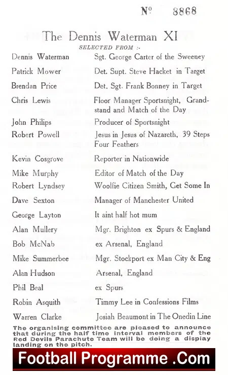 Bromsgrove v Dennis Waterman X1 1978 - Charity Match