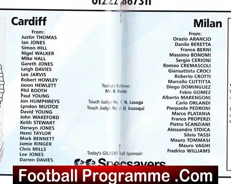 Cardiff City v A C Milan 1996 - European Cup Souvenir