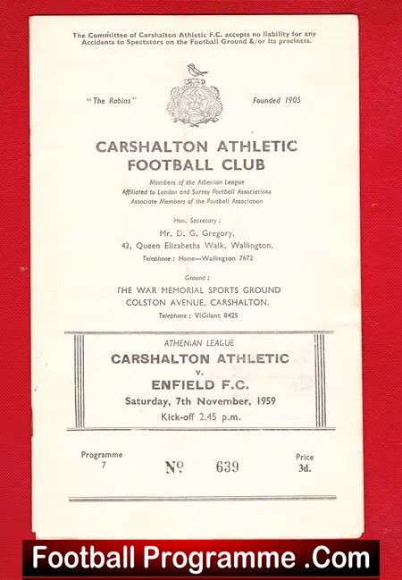 Carshalton Athletic v Enfield 1959