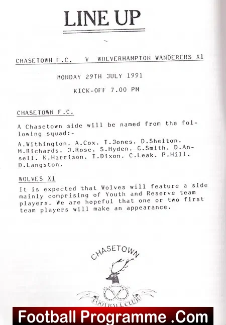 Chasetown v Wolves Wolverhampton 1991 - Friendly Match