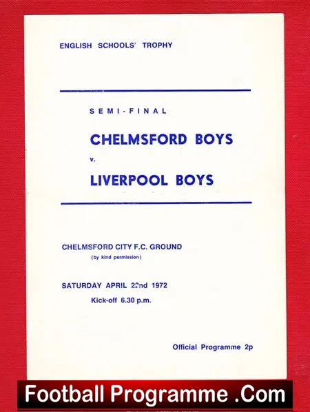 Chelmsford Boys v Liverpool Boys 1972 – Schoolboys Semi Final