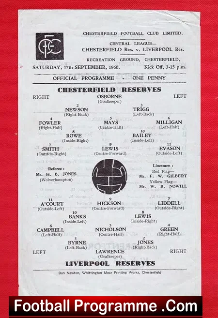 Chesterfield v Liverpool 1960 – Reserves Match