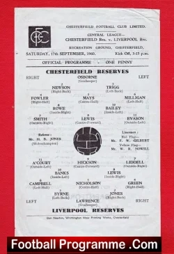 Chesterfield v Liverpool 1960 – Reserves Match