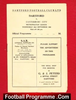 Dartford v Canterbury City 1959 - football programme