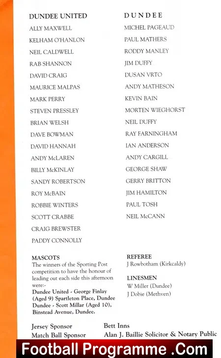 David Bowman Testimonial Benefit Match Dundee United 1995