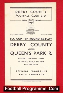 Derby County v QPR 1948 - FA Cup Replay - football programme