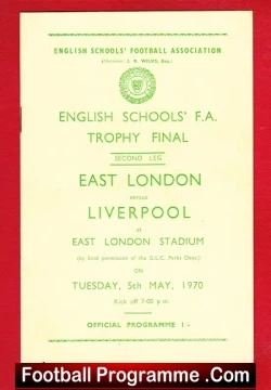 East London v Liverpool 1970 - School Boys Trophy Final - football programme