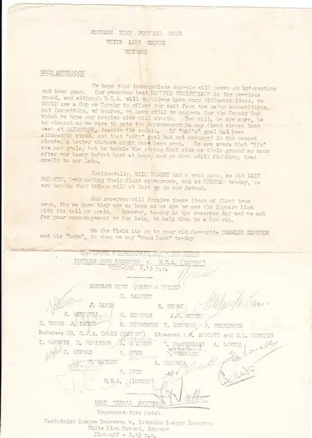 Edgware Town v B E A 1960s – BEA London Football Team SIGNED