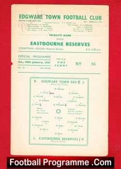 Edgware Town v Eastbourne 1951 – Reserves Match