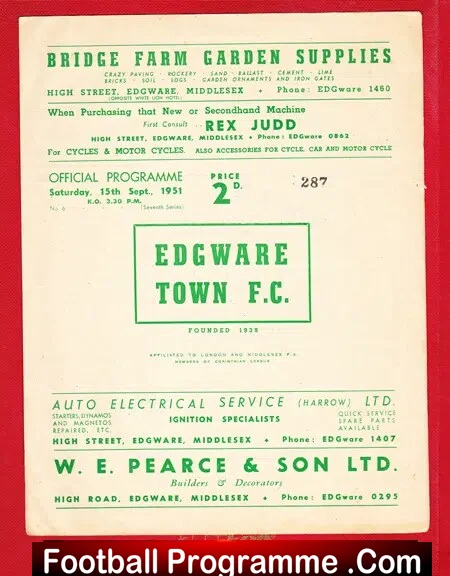 Edgware Town v Maidenhead 1951 – Reserves Match