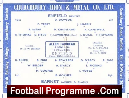 Enfield v Barnet 1961 - Athenian League Senior Section