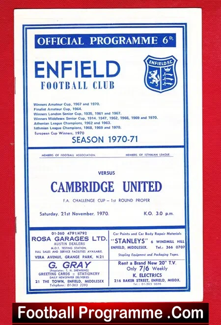 Enfield v Cambridge United 1970 – FA Cup