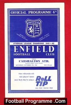 Enfield v Carshalton Athletic 1962 - football programme