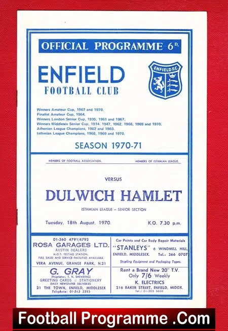Enfield v Dulwich Hamlet 1970