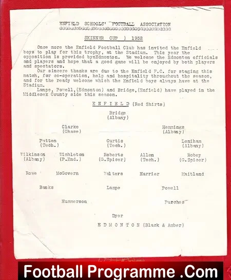 Enfield v Edmonton 1952 – Schoolboys Match – Skinner Cup