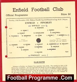 Enfield v Finchley 1962 - Single Sheet Programme - football programme