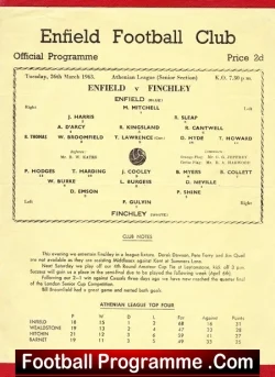 Enfield v Finchley 1963 - Single Sheet Programme - football programme