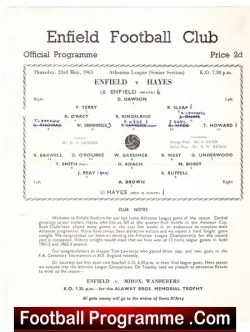 Enfield v Hayes 1963 - Single Sheet - football programme