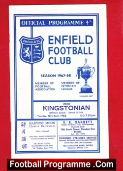 Enfield v Kingstonian 1968 - football programme