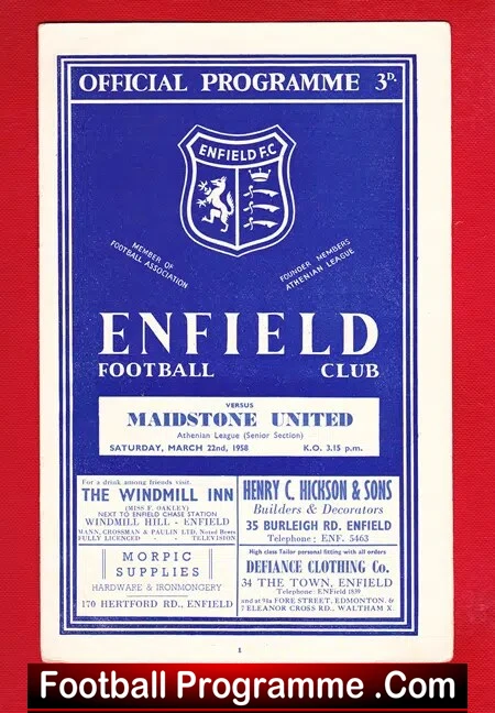 Enfield v Maidstone United 1958