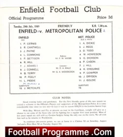 Enfield v Metropolitan Police 1969 - Single Sheet - Met Police - football programme