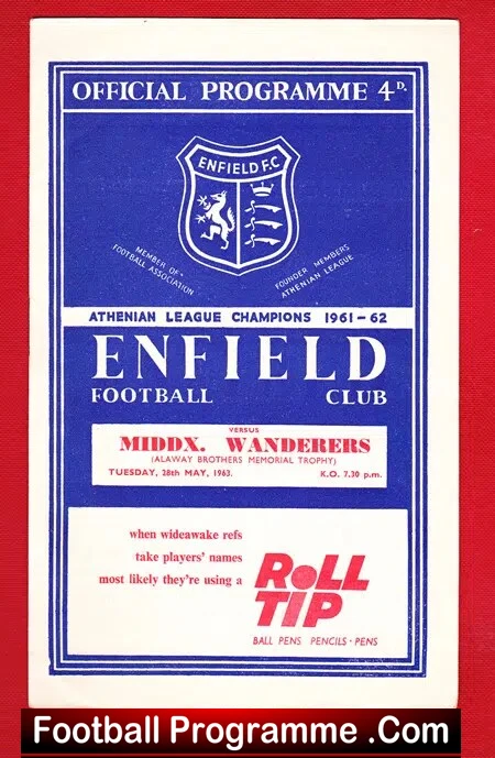 Enfield v Middlesex Wanderers 1963 - Memorial Trophy