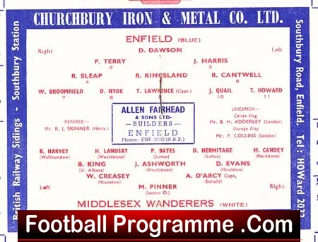 Enfield v Middlesex Wanderers 1963 - Memorial Trophy
