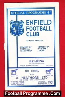 Enfield v Reading 1963 - FA Cup - football programme