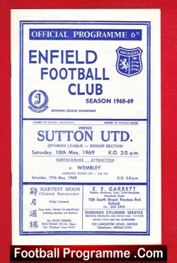 Enfield v Sutton United 1969 - football programme
