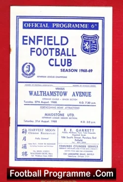Enfield v Walthamstow Avenue 1968 - football programme