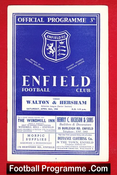 Enfield v Walton Hersham 1958