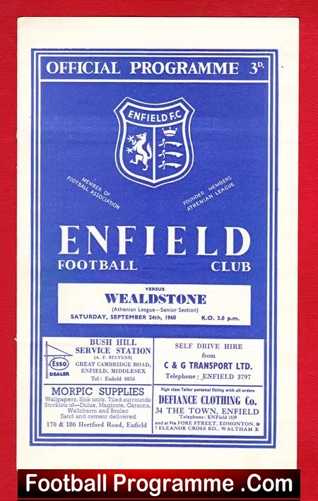 Enfield v Wealdstone 1960 – Athenian League Senior Section