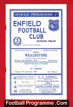 Enfield v Wealdstone 1968 - football programme