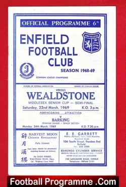 Enfield v Wealdstone 1969 - Middlesex Senior Cup Semi Final - football programme