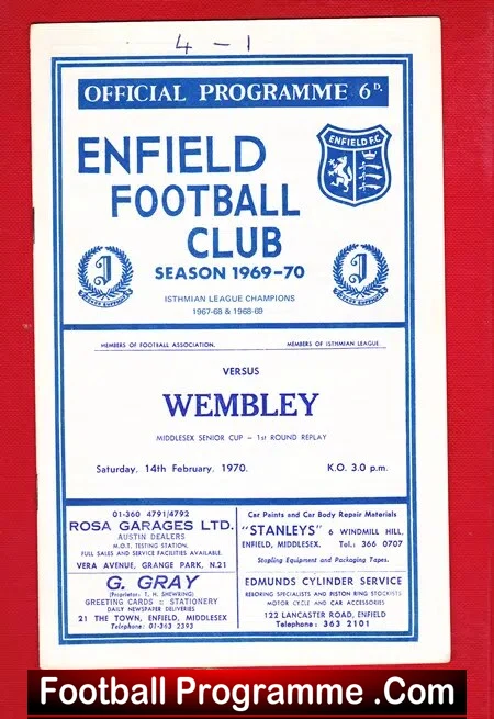 Enfield v Wembley 1970 - Middlesex Senior Cup