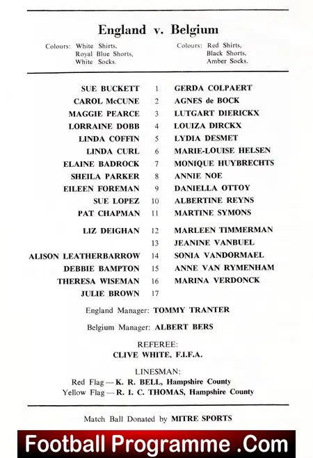 England Ladies v Belgium 1978 - Women's International Football 1970s