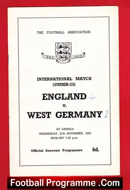 England v Germany 1963 – Under 23 U23 at Liverpool