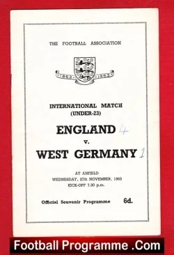 England v Germany 1963 - Under 23 U23 at Liverpool - football programme