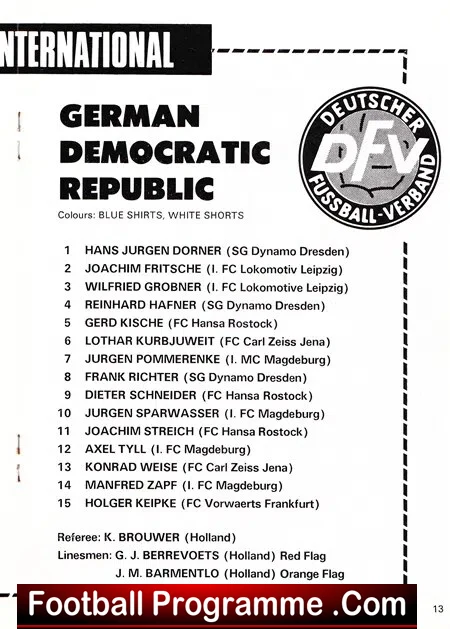 England v Germany 1971 - Under 23 Team at Ashton Gate Bristol