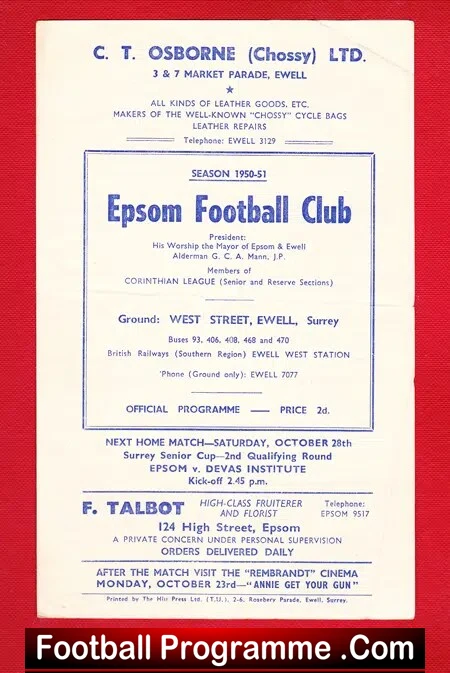 Epsom v Chertsey Town 1950 – Amateur Cup
