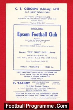 Epsom v Chertsey Town 1950 - Amateur Cup - football programme
