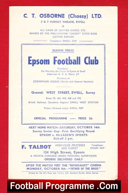 Epsom v Cobham 1950 – FA Amater Cup