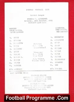 Everton v Liverpool 1979 - Reserves Match Single Sheet - football programme