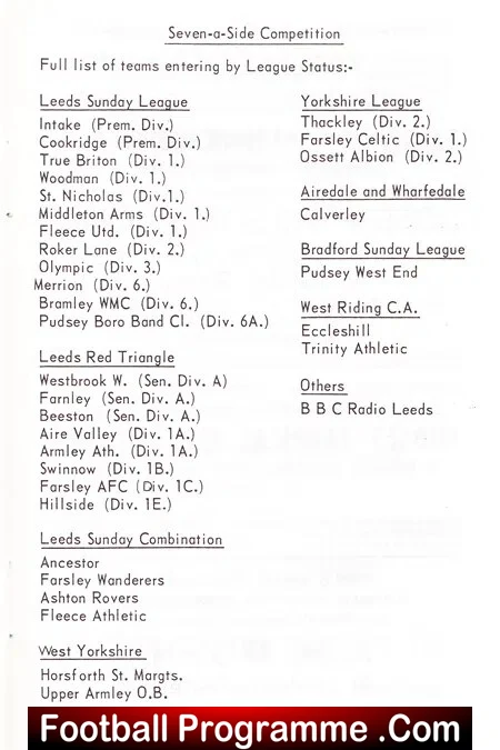 Farsley Celtic Seven A Side Grand Gala 1973