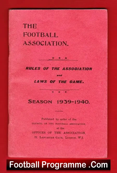 Football Association Rules Laws Of The Game Handbook 1939 – 1940