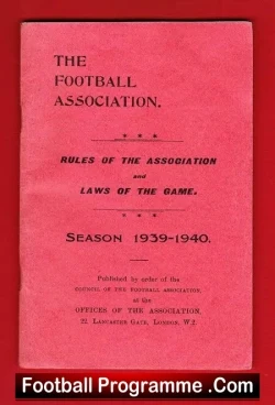 Football Association Rules Laws Of The Game Handbook 1939 – 1940